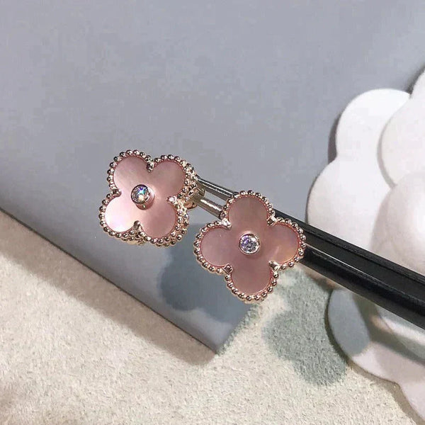 ˇMagic JewelryˇCLOVER MEDIUM 1 MOTIFS  PINK MOP DIAMOND EARRINGS