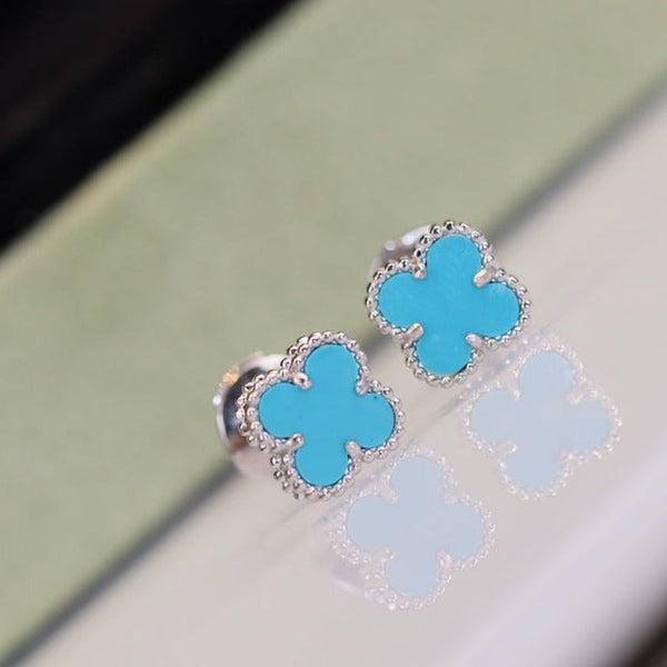 ˇMagic JewelryˇCLOVER MINI TURQUOISE SILVER STUD EARRINGS