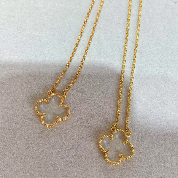 ˇMagic JewelryˇCLOVER ROCK CRYSTAL ROSE GOLD NECKLACE