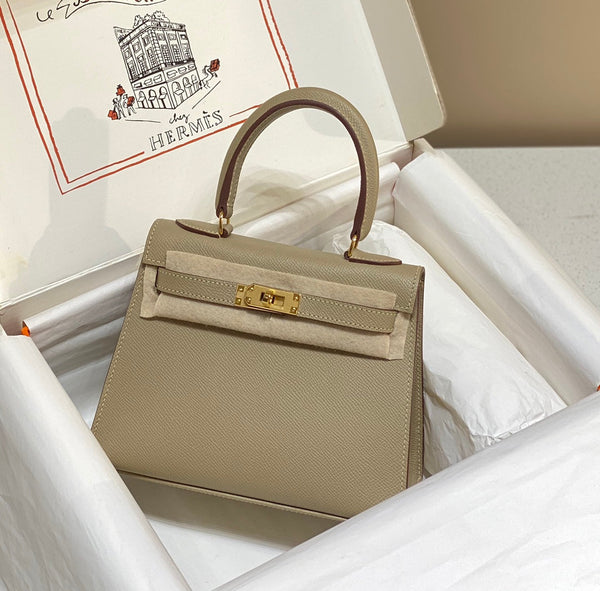 KELLY MINI 20 BAG IN TAN BROWN CALFSKIN WITH GOLD HARDWARE (MADE-TO-ODER)