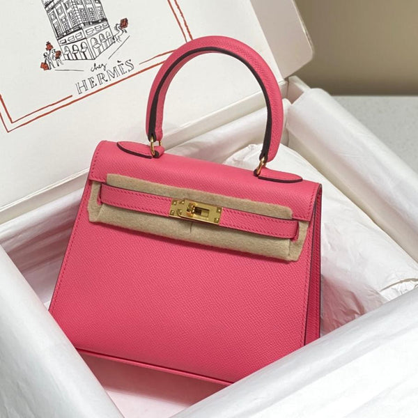 KELLY MINI 20 BAG IN WATERMELON PINK CALFSKIN WITH GOLD HARDWARE (MADE-TO-ODER)