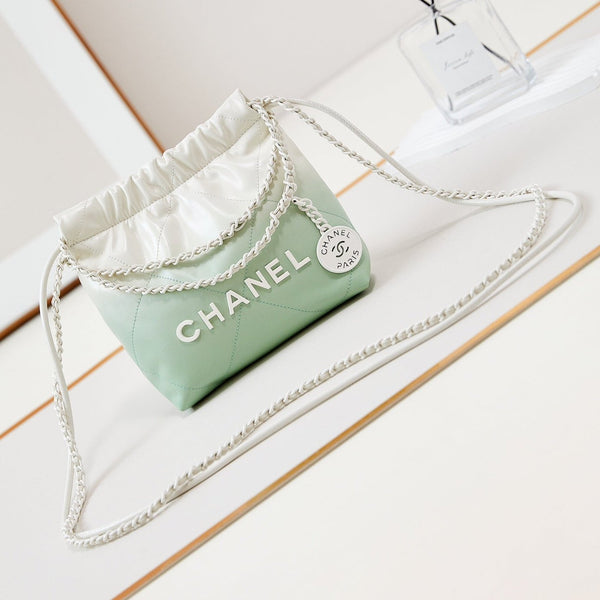 CC MINI 20 HOBO BAG IN WHITE MIX LIGHT GREEN CALFSKIN