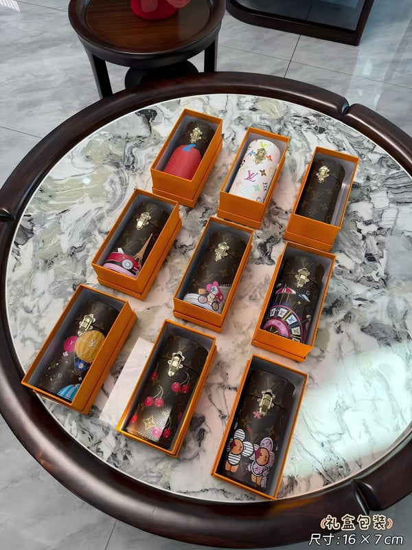 9-PIECE SET OF WOMEN'S BAGS, BROWN MONOGRAM CANVAS, GOLD BRASS BUCKLE, 100ML PERFUME TRAVEL BOX