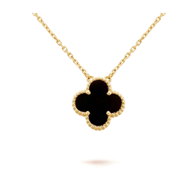 ˇMagic JewelryˇCLOVER 15MM BLACK ONYX SINGLE FLOWER NECKLACE