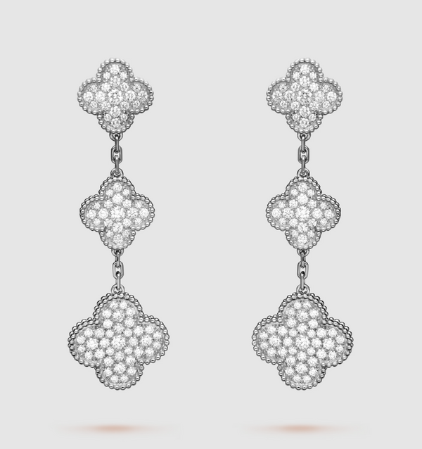 ˇMagic JewelryˇCLOVER 3 MOTIF DIAMOND SILVER DROP EARRINGS