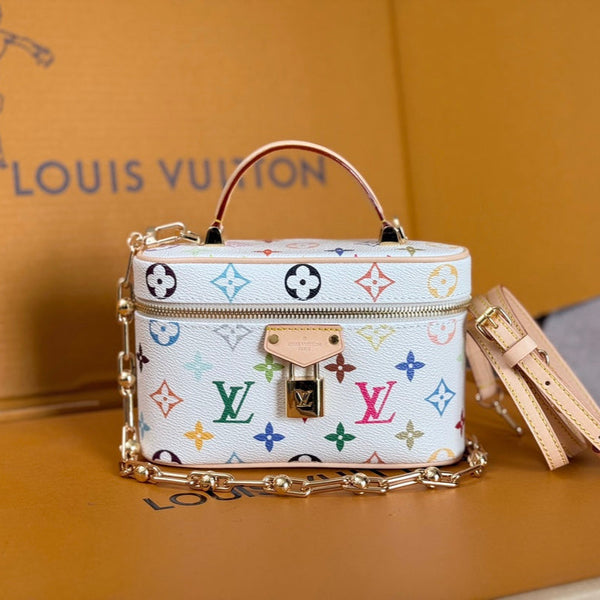 LV 25S VANITY POUCH 19 IN MULTICOLOR MONOGRAM CANVAS GOLD HARDWARE