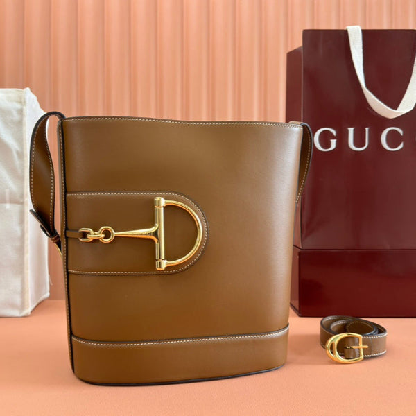 73 MEDIUM BUCKET BAG 27.5 IN BROWN SMOOTH CALFSKIN