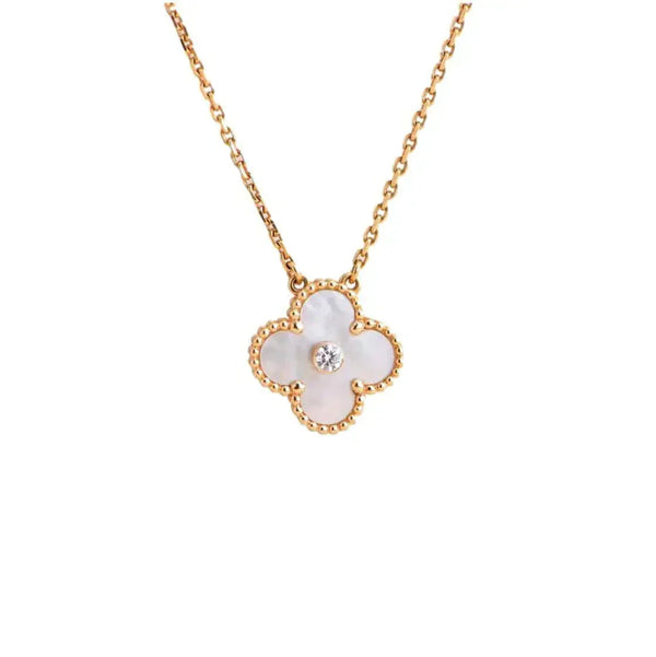 ˇMagic JewelryˇCLOVER 15MM DIAMOND WHITE FRITILLARIA NECKLACE