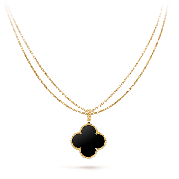 ˇMagic JewelryˇCLOVER 25MM GOLD ONYX BIG CLOVER NECKLACE