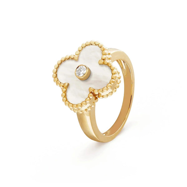 ˇMagic JewelryˇCLOVER PINK MOP RING GOLD DIAMOND